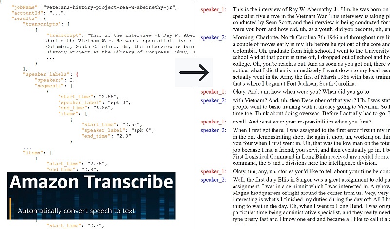 aws transcribe output